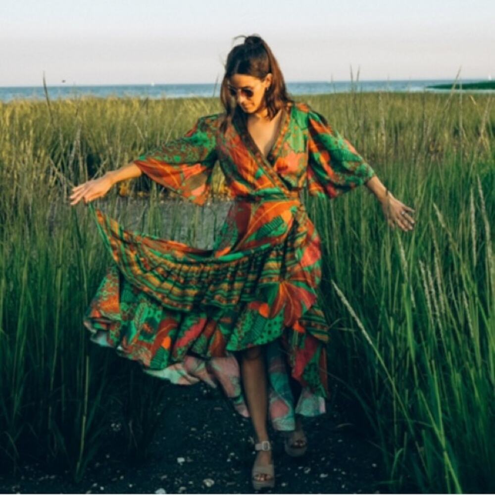 Farm Rio Flutter-Sleeve Wrap Maxi Dress - Picture 1 of 8